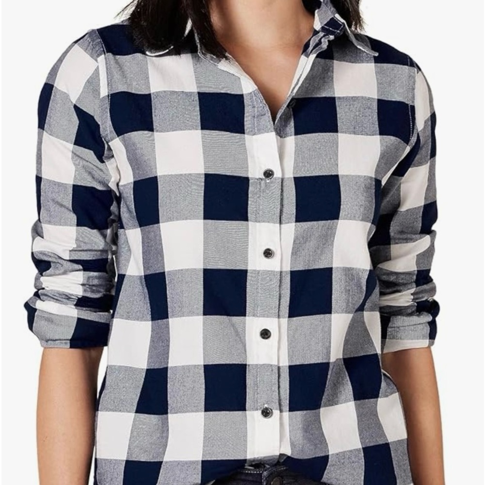 Amazon Essentials Navy Blue plaid flannel shirt in 100% cotton